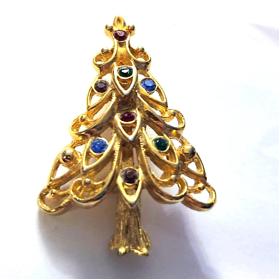 Vtg Eisenberg Ice Small Gold Tone Rhinestone Christmas Tree Pin Brooch 48$